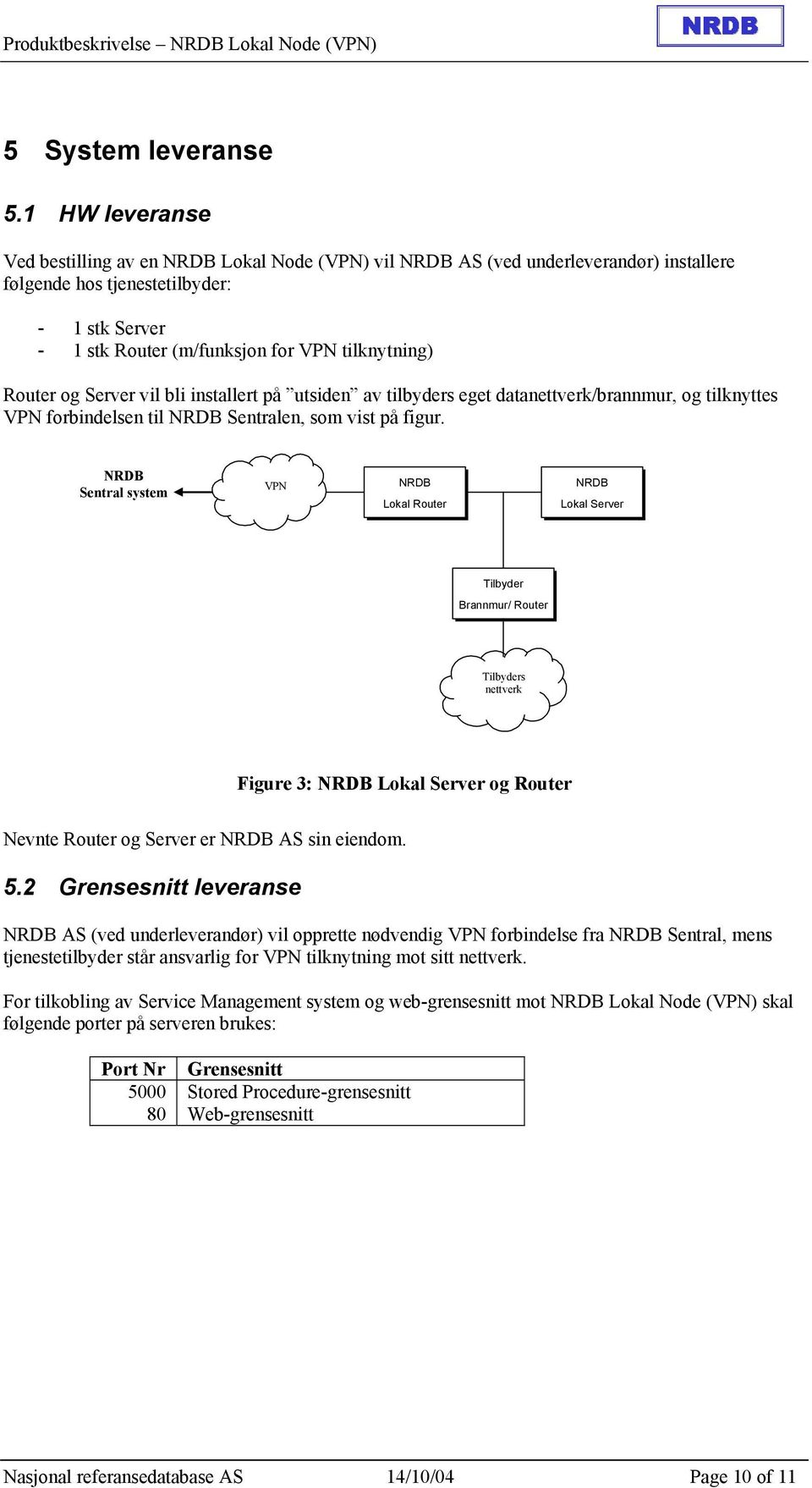 Server vil bli installert på utsiden av tilbyders eget datanettverk/brannmur, og tilknyttes VPN forbindelsen til Sentralen, som vist på figur.