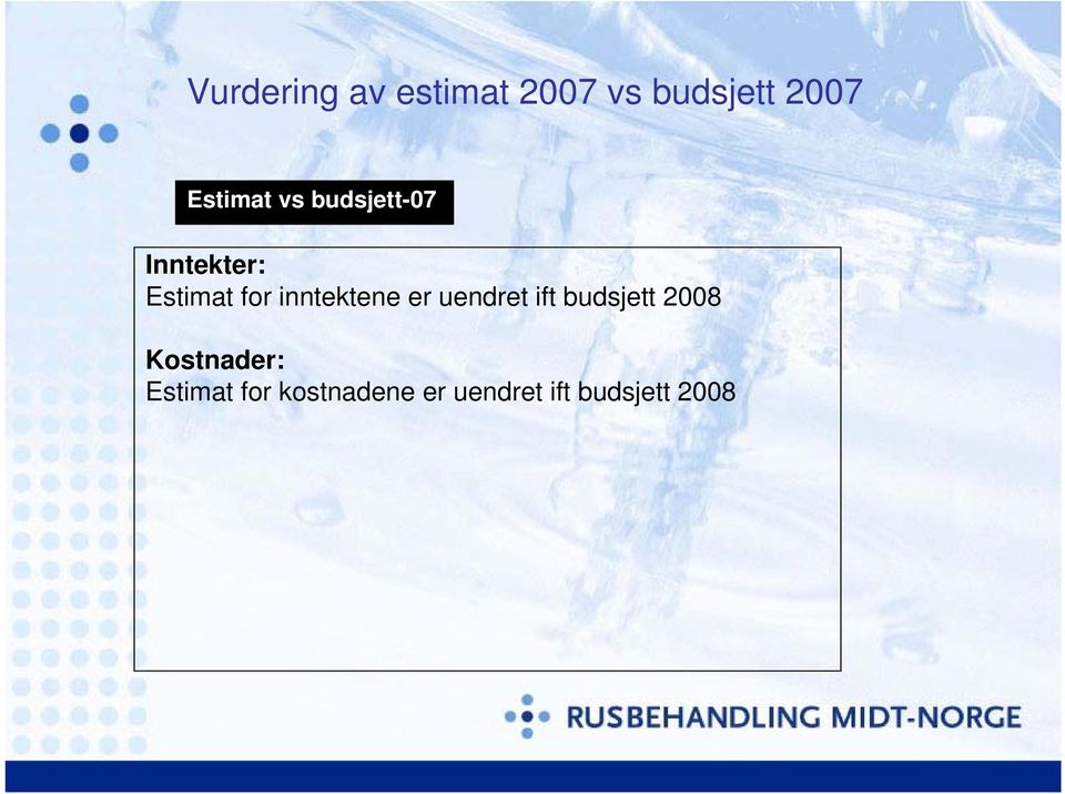 inntektene er uendret ift budsjett 2008