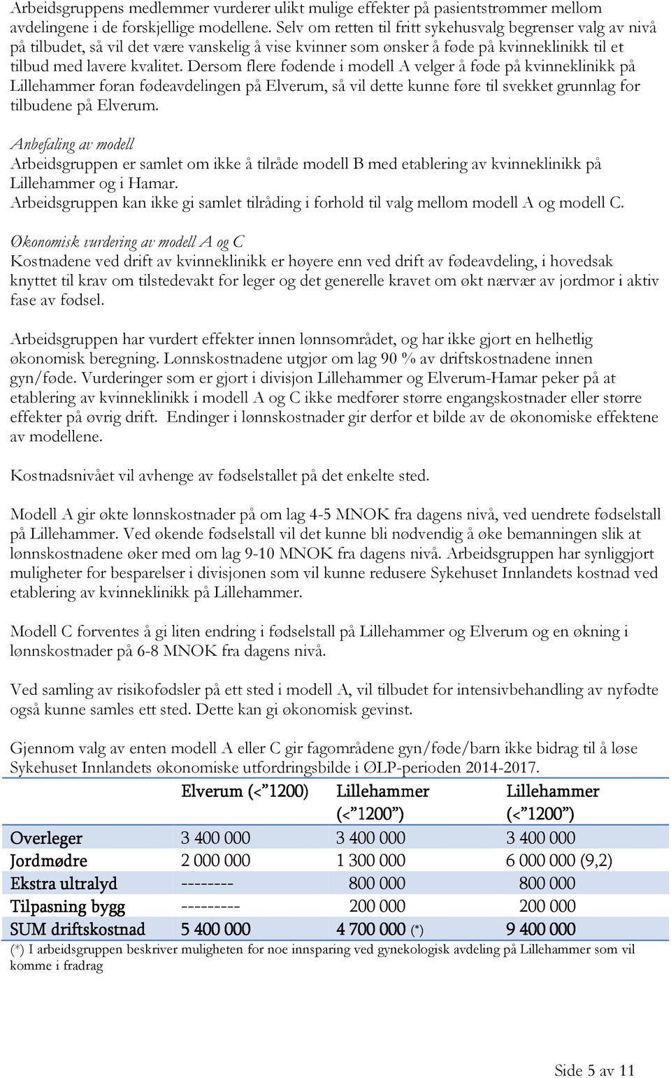 Dersom flere fødende i modell A velger å føde på kvinneklinikk på Lillehammer foran fødeavdelingen på Elverum, så vil dette kunne føre til svekket grunnlag for tilbudene på Elverum.