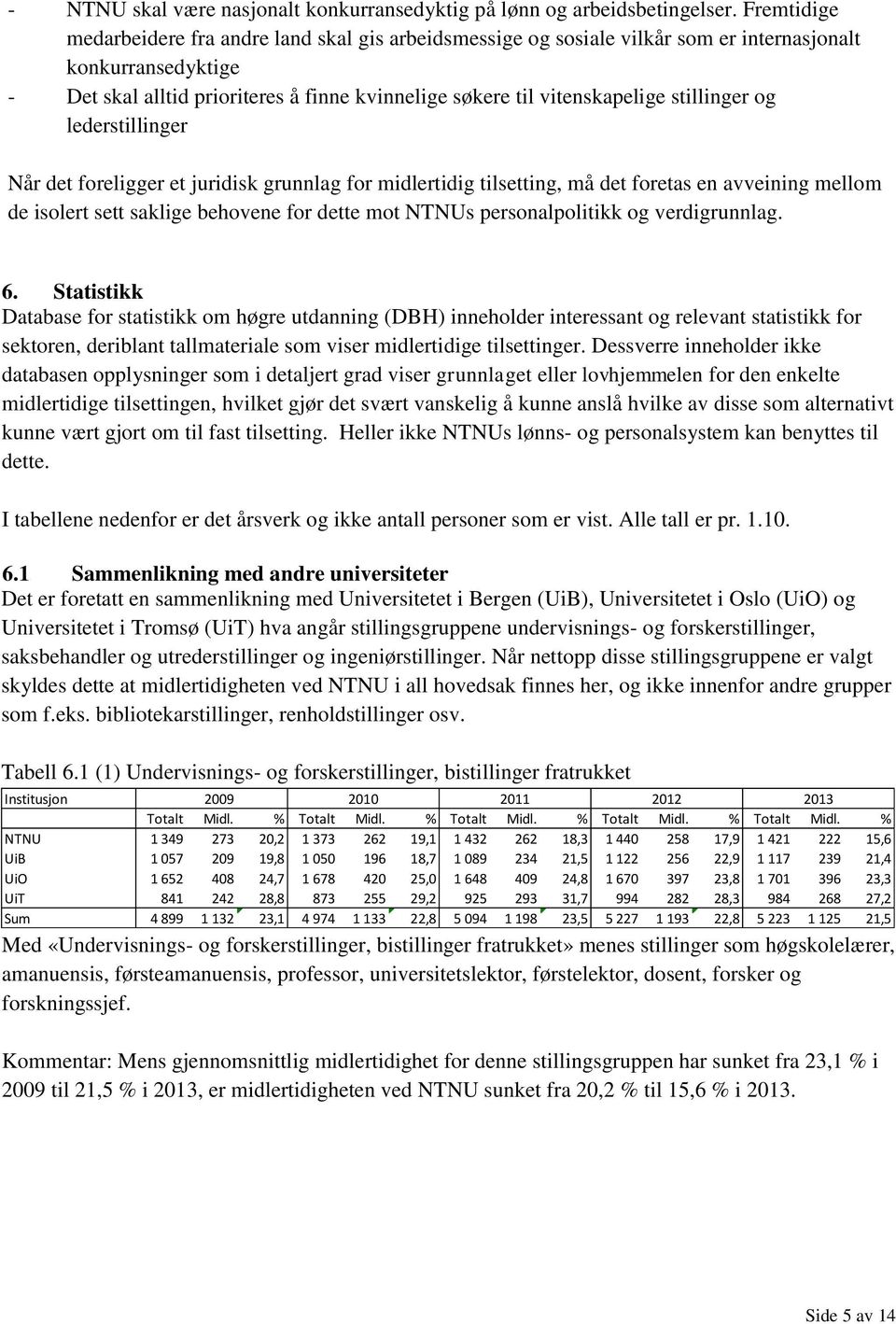 stillinger og lederstillinger Når det foreligger et juridisk grunnlag for midlertidig tilsetting, må det foretas en avveining mellom de isolert sett saklige behovene for dette mot NTNUs