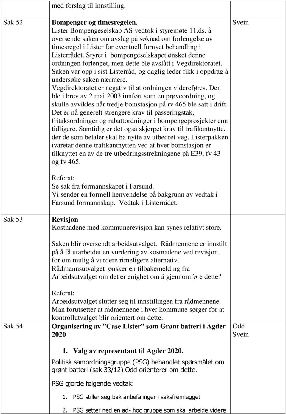 Styret i bmpengeselskapet ønsket denne rdningen frlenget, men dette ble avslått i Vegdirektratet. Saken var pp i sist Listerråd, g daglig leder fikk i ppdrag å undersøke saken nærmere.