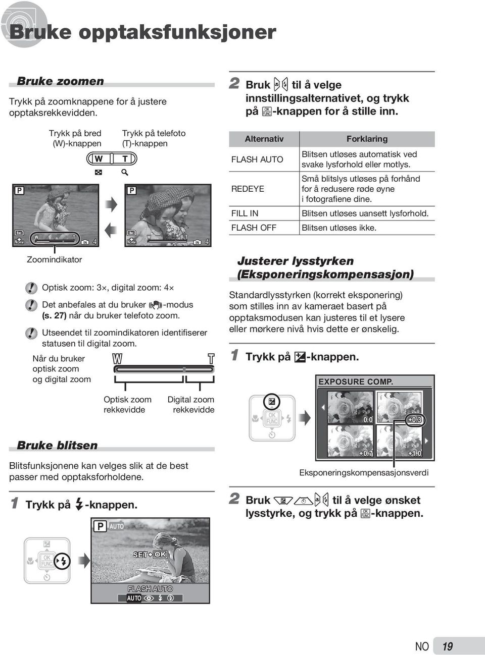 Utseendet til zoomindikatoren identifiserer statusen til digital zoom.