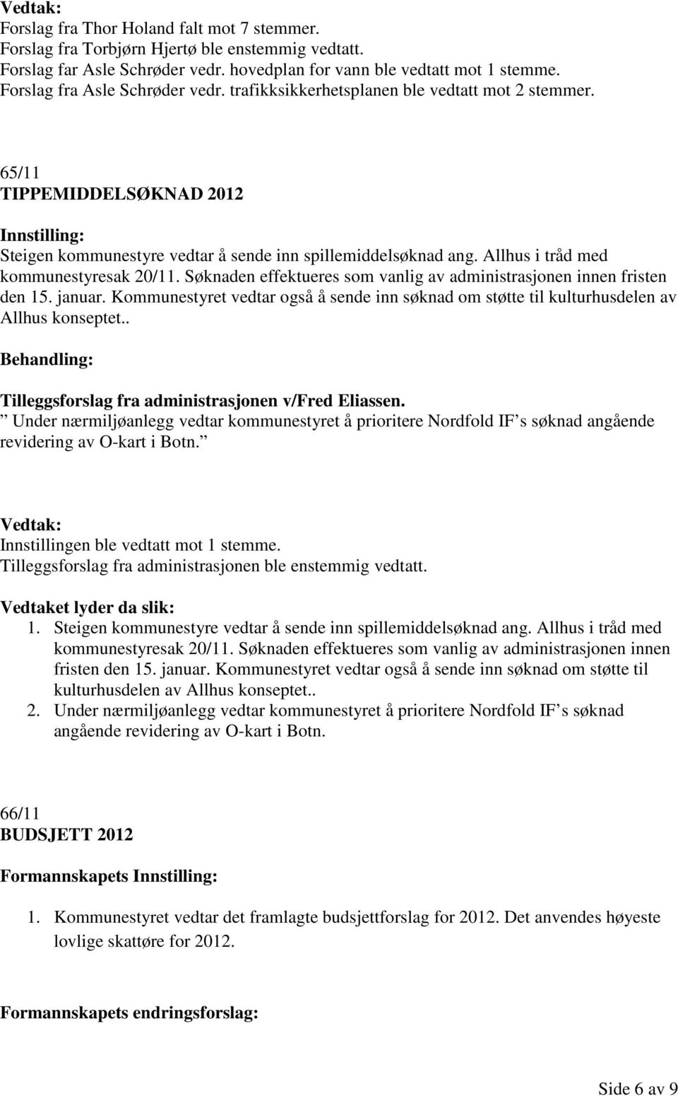 Allhus i tråd med kommunestyresak 20/11. Søknaden effektueres som vanlig av administrasjonen innen fristen den 15. januar.