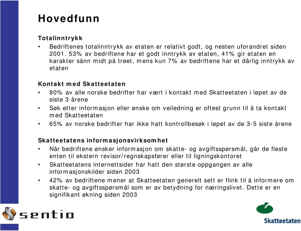 bedrifter har vært i kontakt med Skatteetaten i løpet av de siste 3 årene Søk etter informasjon eller ønske om veiledning er oftest grunn til å ta kontakt med Skatteetaten 65% av norske bedrifter har