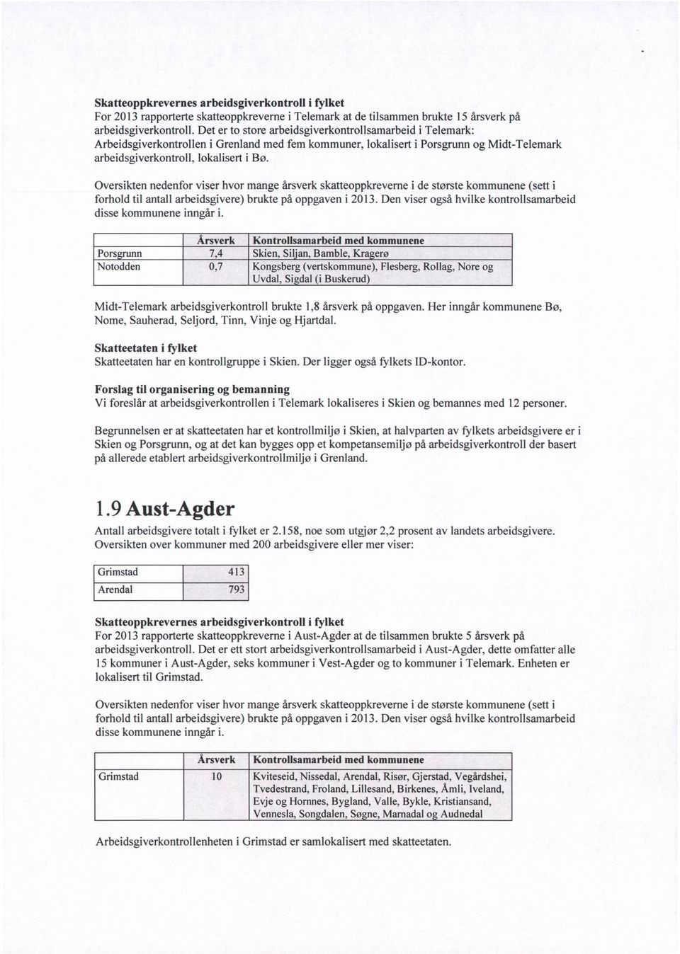 Porsgrunn 7,4 Skien, Siljan, Bamble, KBgerø Notodden 0,7 Kongsberg (vertskommune), Flesberg, Rollag, Nore og Uvdal, Sigdal (i Buskerud) Midt-Telemark arbeidsgiverkontroll brukte 1,8 årsverk på