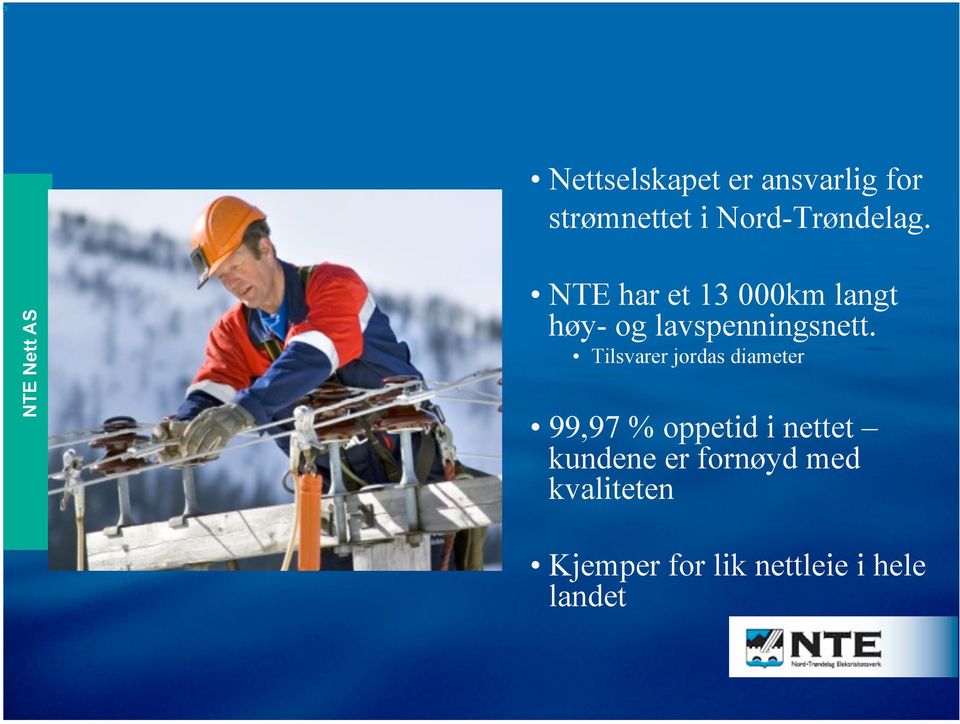 NTE har et 13 000km langt høy- og lavspenningsnett.