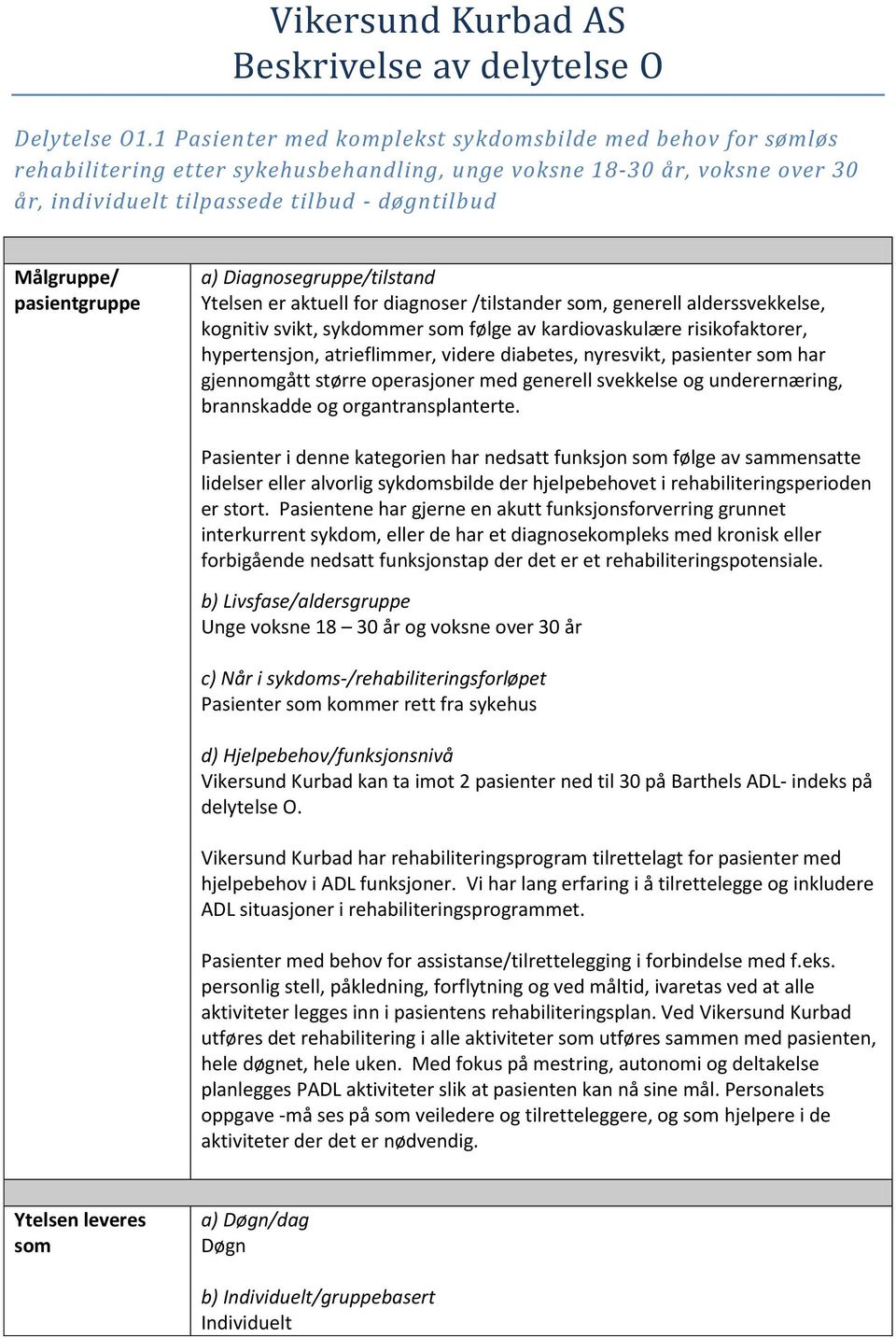 pasientgruppe a) Diagnosegruppe/tilstand Ytelsen er aktuell for diagnoser /tilstander som, generell alderssvekkelse, kognitiv svikt, sykdommer som følge av kardiovaskulære risikofaktorer,