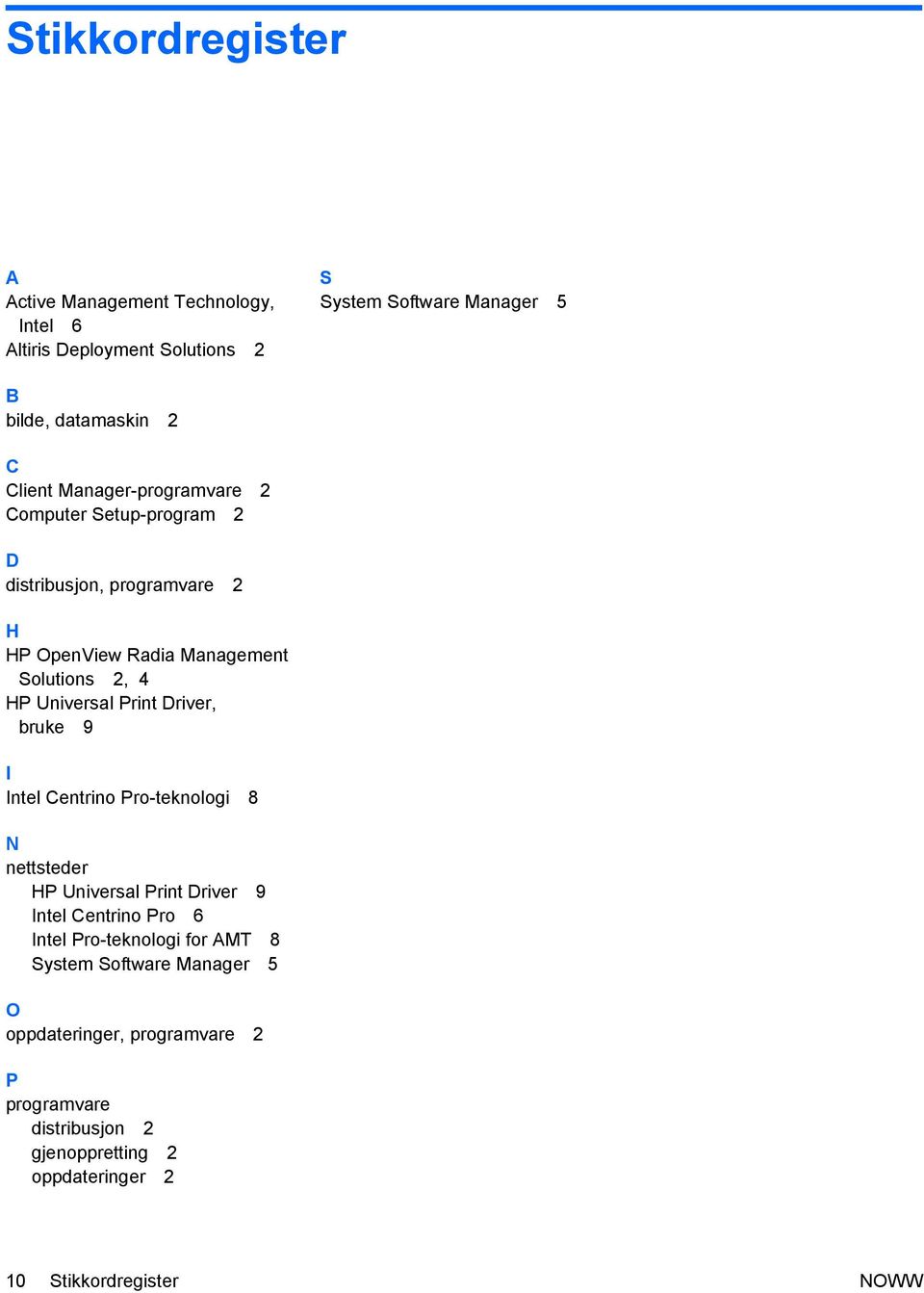 Print Driver, bruke 9 I Intel Centrino Pro-teknologi 8 N nettsteder HP Universal Print Driver 9 Intel Centrino Pro 6 Intel Pro-teknologi for