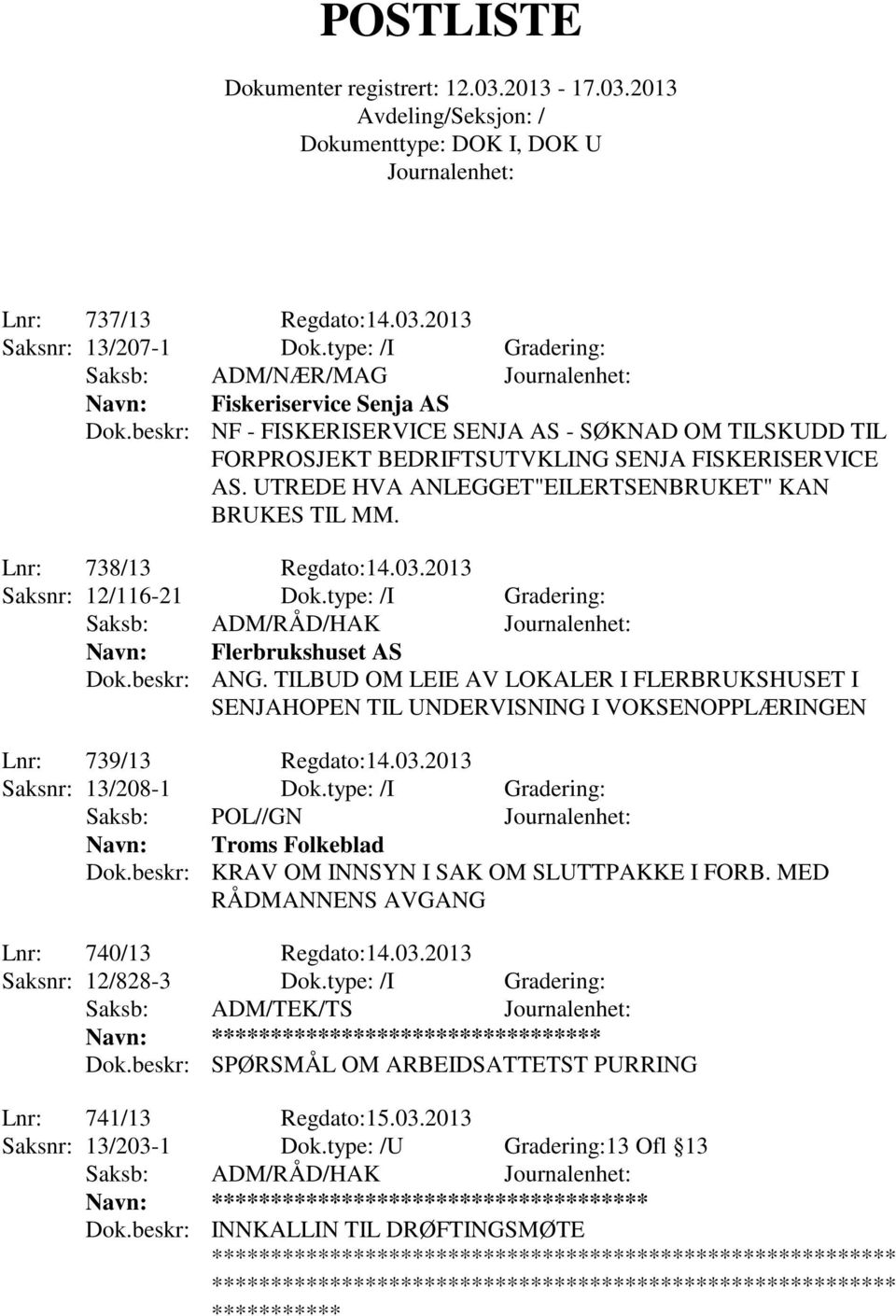 2013 Saksnr: 12/116-21 Dok.type: /I Gradering: Saksb: ADM/RÅD/HAK Navn: Flerbrukshuset AS Dok.beskr: ANG.