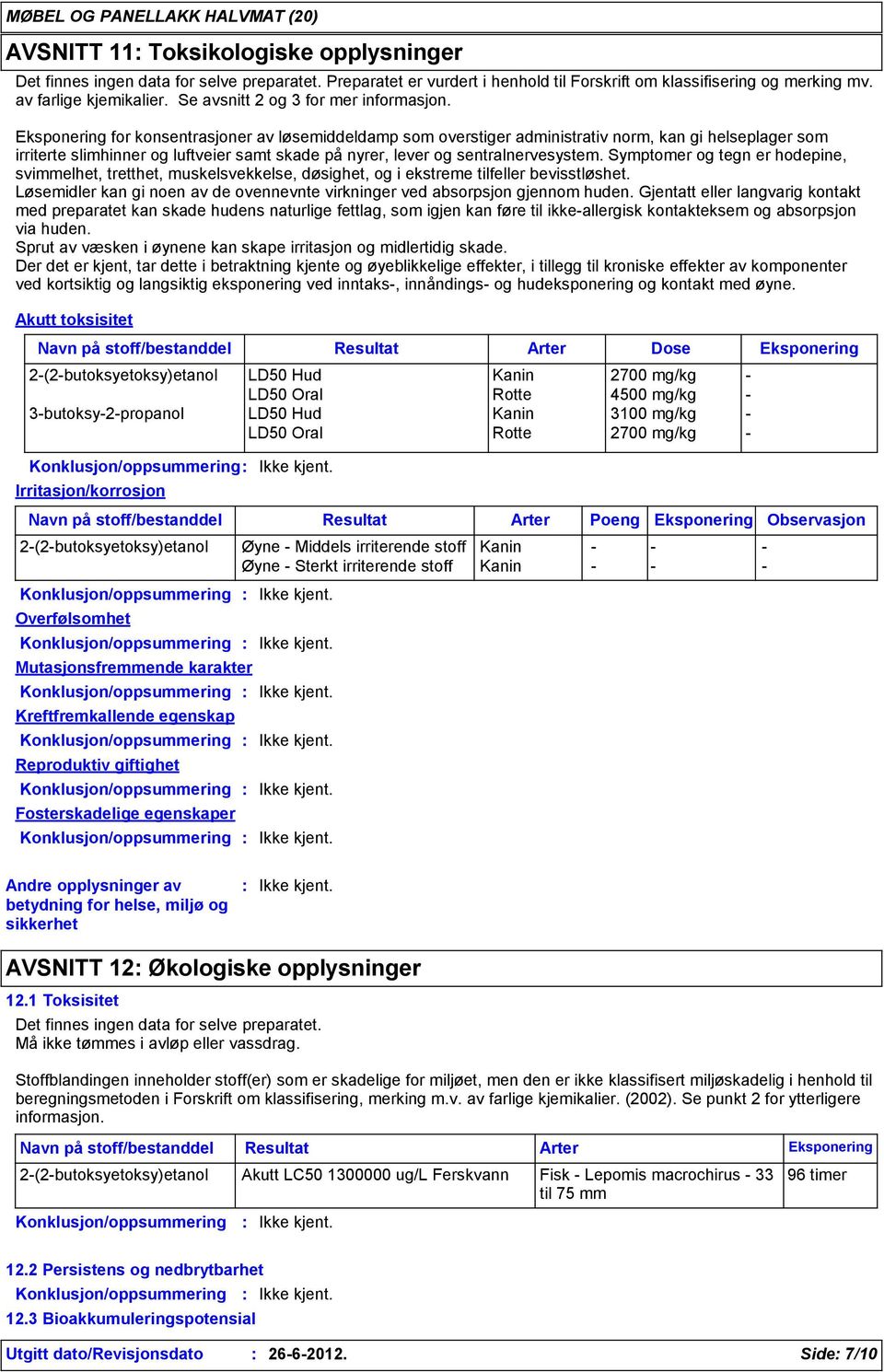 Eksponering for konsentrasjoner av løsemiddeldamp som overstiger administrativ norm, kan gi helseplager som irriterte slimhinner og luftveier samt skade på nyrer, lever og sentralnervesystem.