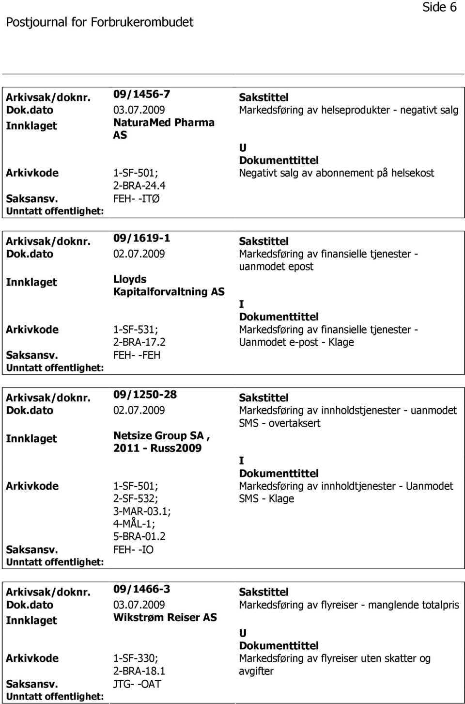 2009 Markedsføring av finansielle tjenester - uanmodet epost nnklaget Lloyds Kapitalforvaltning AS 1-SF-531; 2-BRA-17.