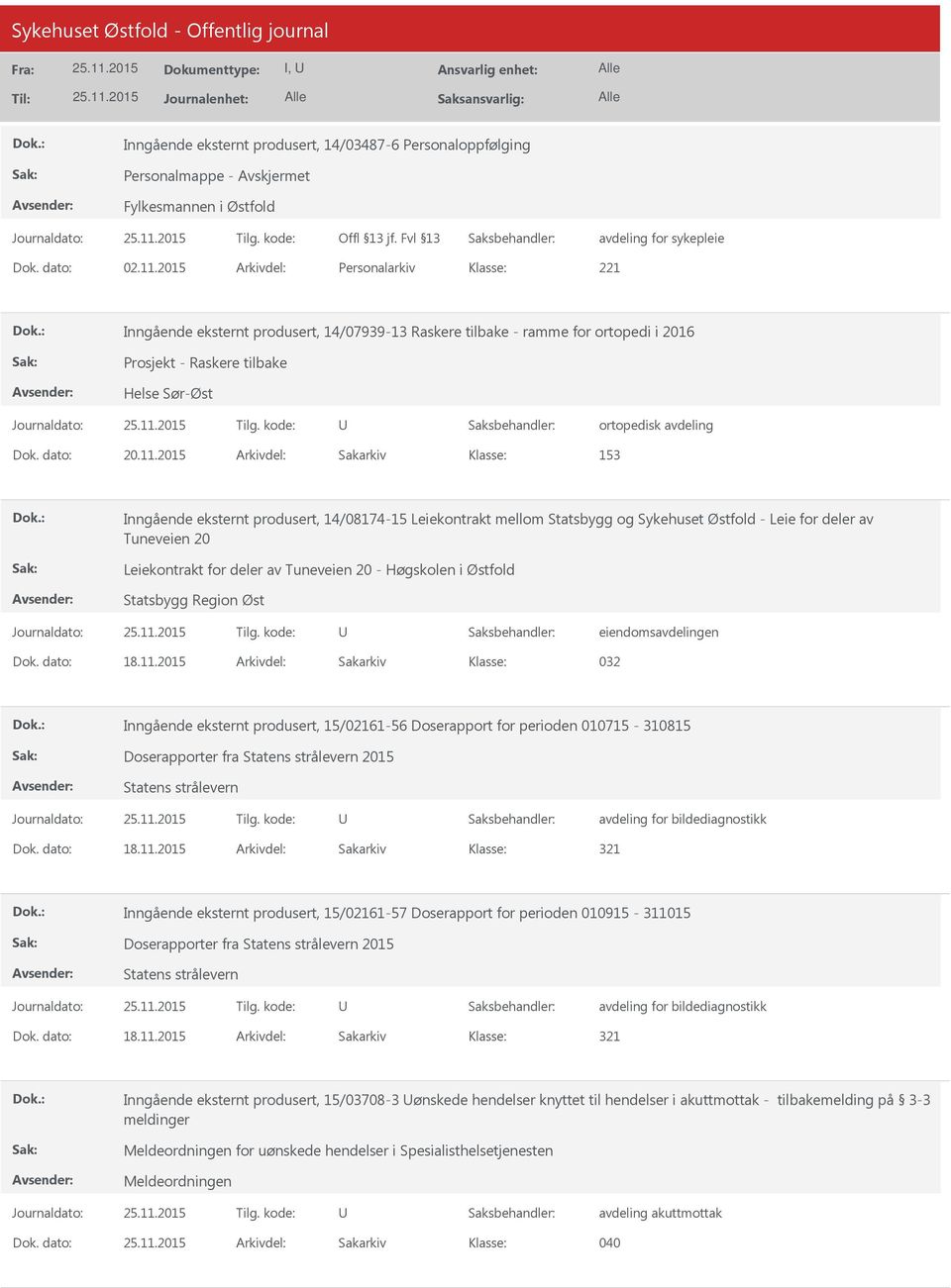2015 Arkivdel: Sakarkiv 153 Inngående eksternt produsert, 14/08174-15 Leiekontrakt mellom Statsbygg og Sykehuset Østfold - Leie for deler av Tuneveien 20 Leiekontrakt for deler av Tuneveien 20 -