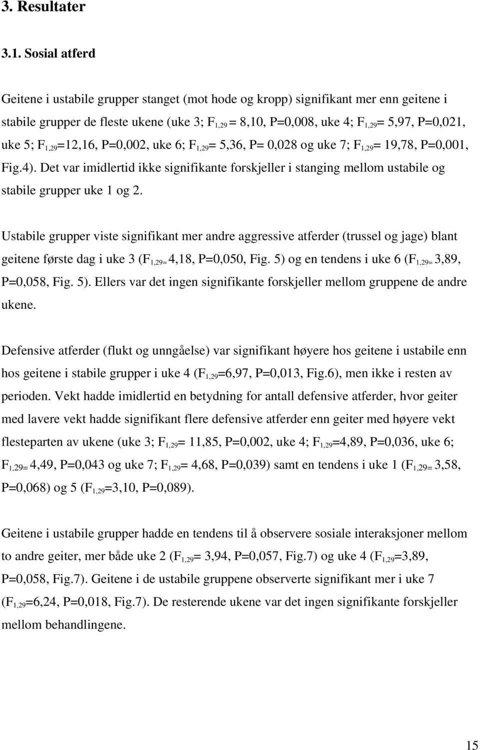 5; F 1,29 =12,16, P=0,002, uke 6; F 1,29 = 5,36, P= 0,028 og uke 7; F 1,29 = 19,78, P=0,001, Fig.4).