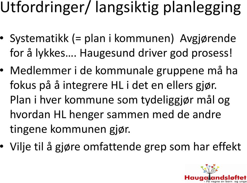 Medlemmer i de kommunale gruppene må ha fokus på å integrere HL i det en ellers gjør.