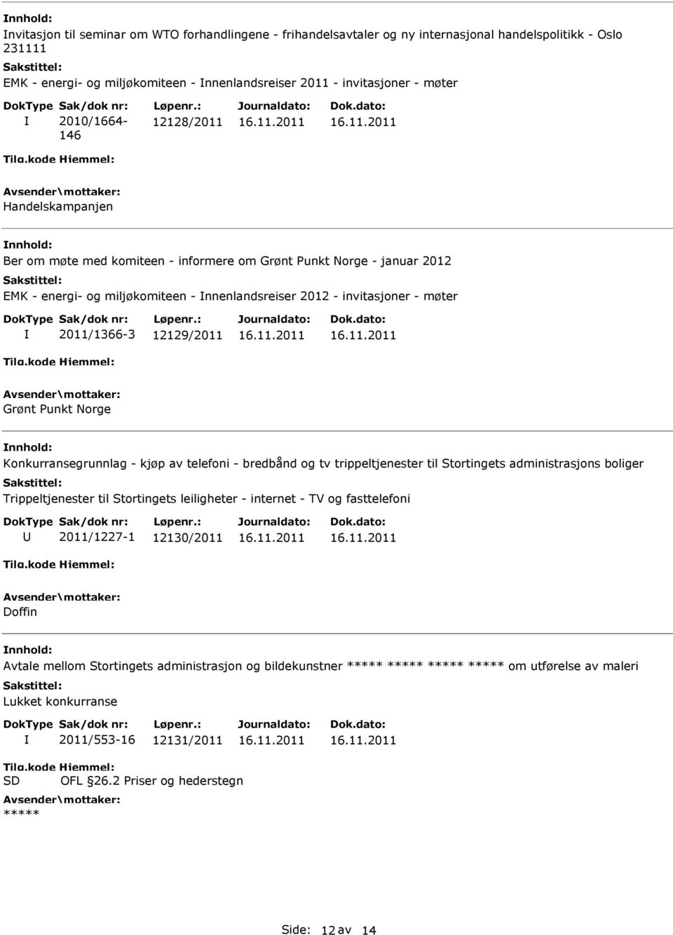 2011/1366-3 12129/2011 Grønt Punkt Norge Konkurransegrunnlag - kjøp av telefoni - bredbånd og tv trippeltjenester til Stortingets administrasjons boliger Trippeltjenester til Stortingets leiligheter