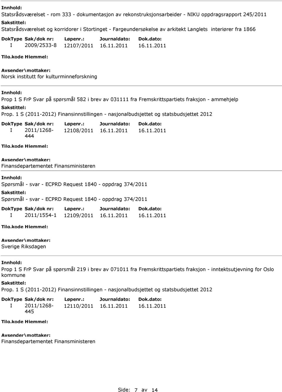 Fremskrittspartiets fraksjon - ammehjelp 444 12108/2011 Spørsmål - svar - ECPRD Request 1840 - oppdrag 374/2011 Spørsmål - svar - ECPRD Request 1840 - oppdrag 374/2011