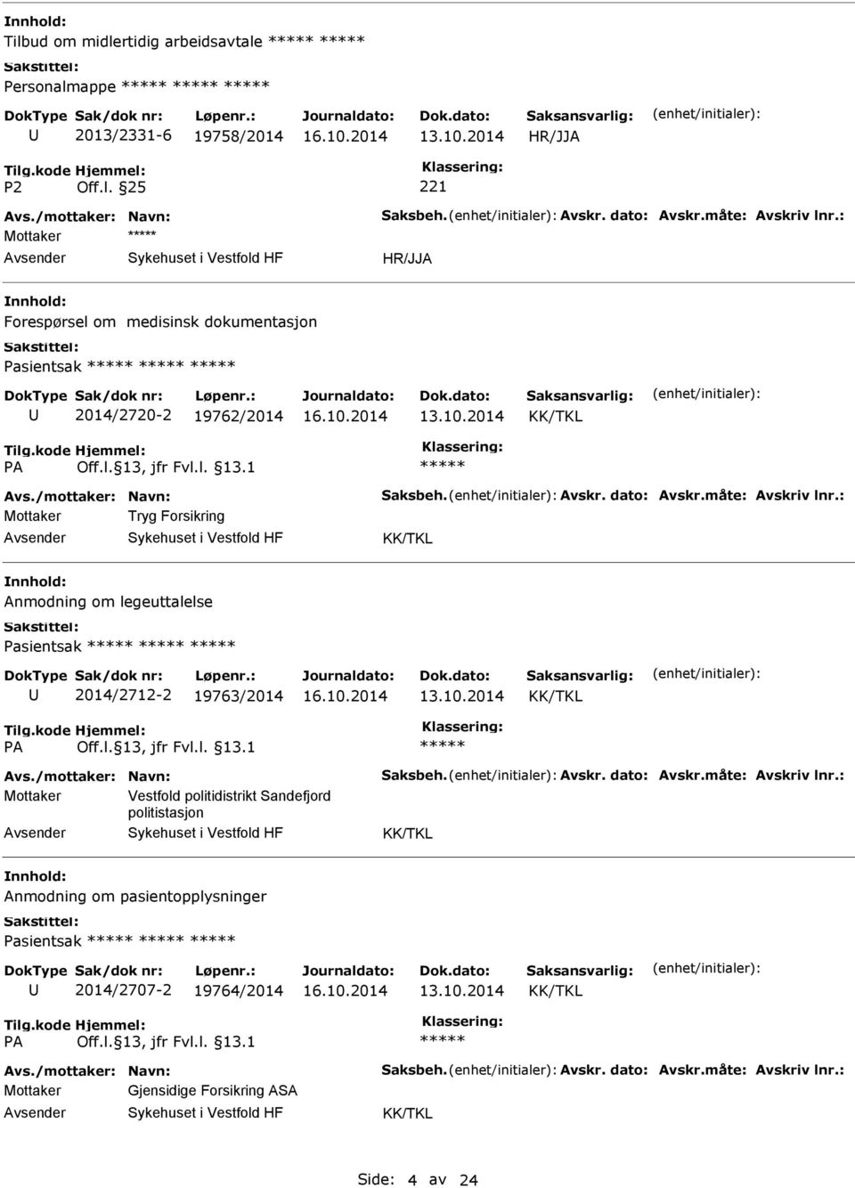 : Mottaker Tryg Forsikring Anmodning om legeuttalelse Pasientsak 2014/2712-2 19763/2014 Avs./mottaker: Navn: Saksbeh. Avskr. dato: Avskr.måte: Avskriv lnr.