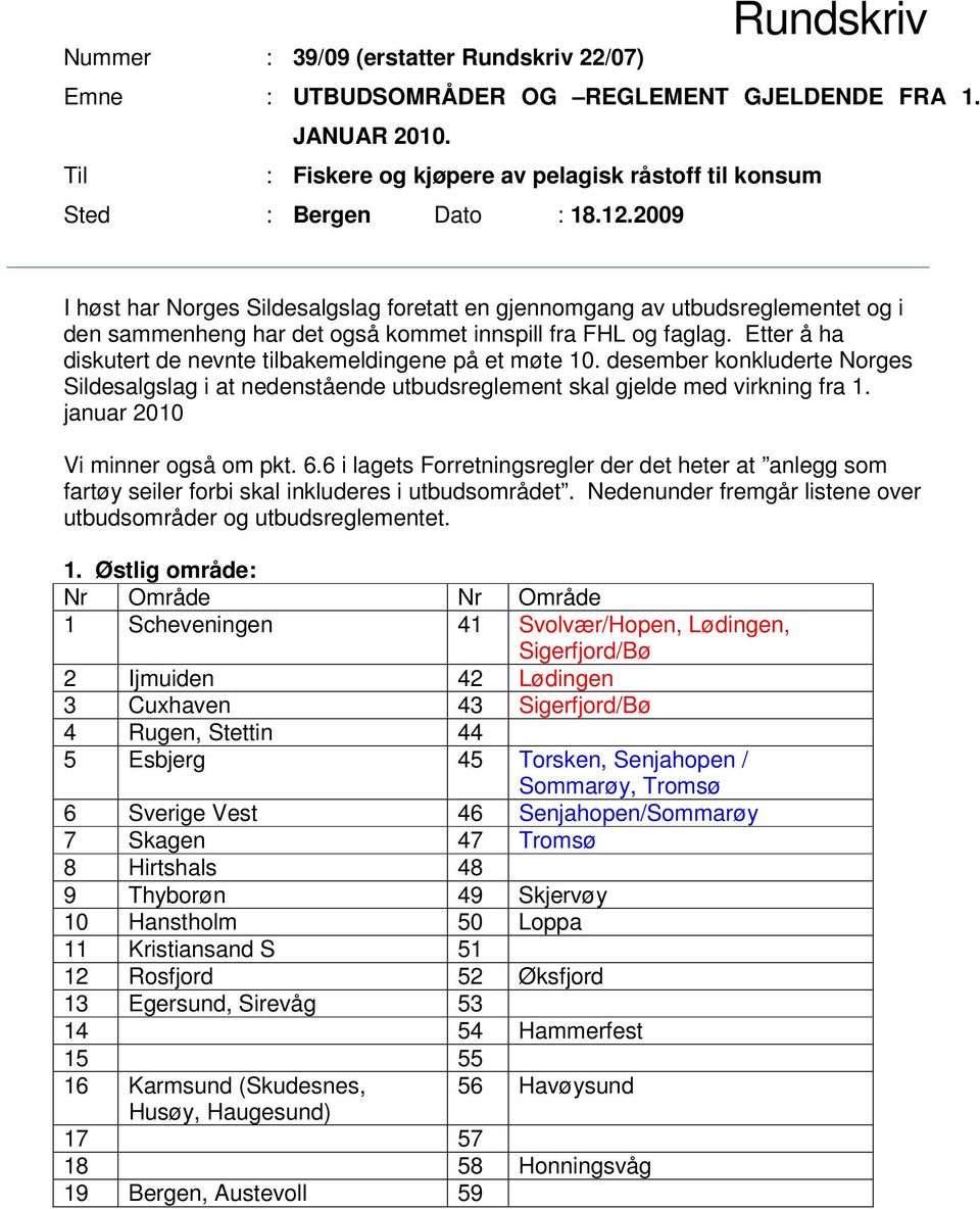 Etter å ha diskutert de nevnte tilbakemeldingene på et møte 10. desember konkluderte Norges Sildesalgslag i at nedenstående utbudsreglement skal gjelde med virkning fra 1.