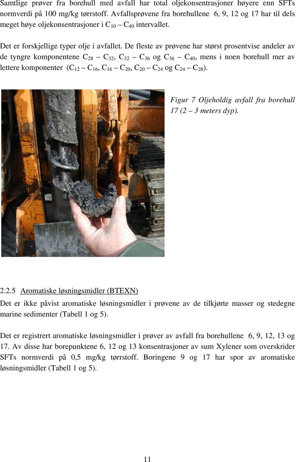 De fleste av prøvene har størst prosentvise andeler av de tyngre komponentene C 28 C 32, C 32 C 36 og C 36 C 40, mens i noen borehull mer av lettere komponenter (C 12 C 16, C 16 C 20, C 20 C 24 og C