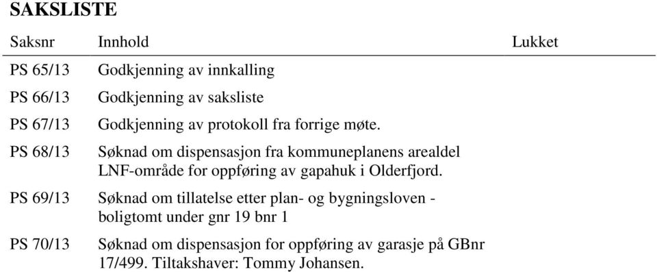 Søknad om dispensasjon fra kommuneplanens arealdel LNF-område for oppføring av gapahuk i Olderfjord.