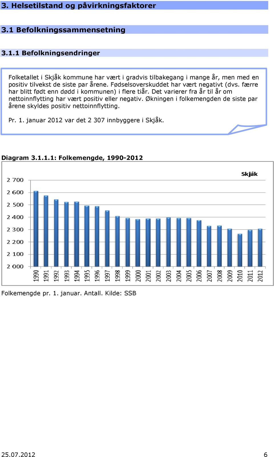 1 Befolkningsendringer Folketallet i Skjåk kommune har vært i gradvis tilbakegang i mange år, men med en positiv tilvekst de siste par årene.