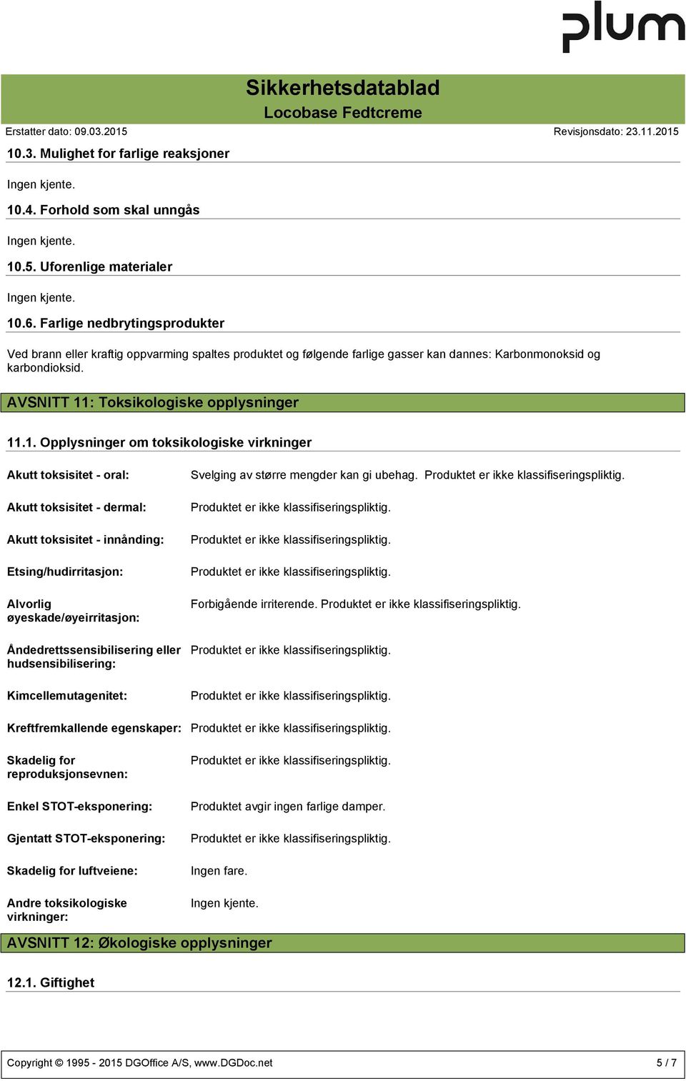 : Toksikologiske opplysninger 11