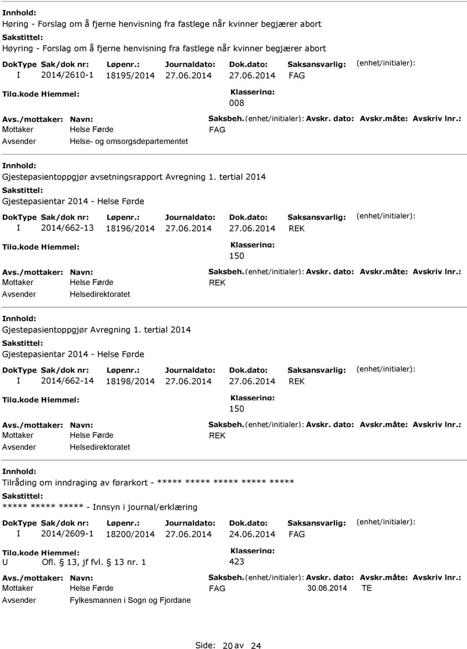 tertial 2014 Gjestepasientar 2014-2014/662-13 18196/2014 REK 150 Mottaker REK Helsedirektoratet Gjestepasientoppgjør Avregning 1.