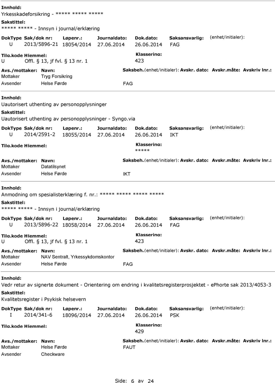 via 2014/2591-2 18055/2014 KT ***** Mottaker Datatilsynet KT Anmodning om spesialisterklæring f. nr.