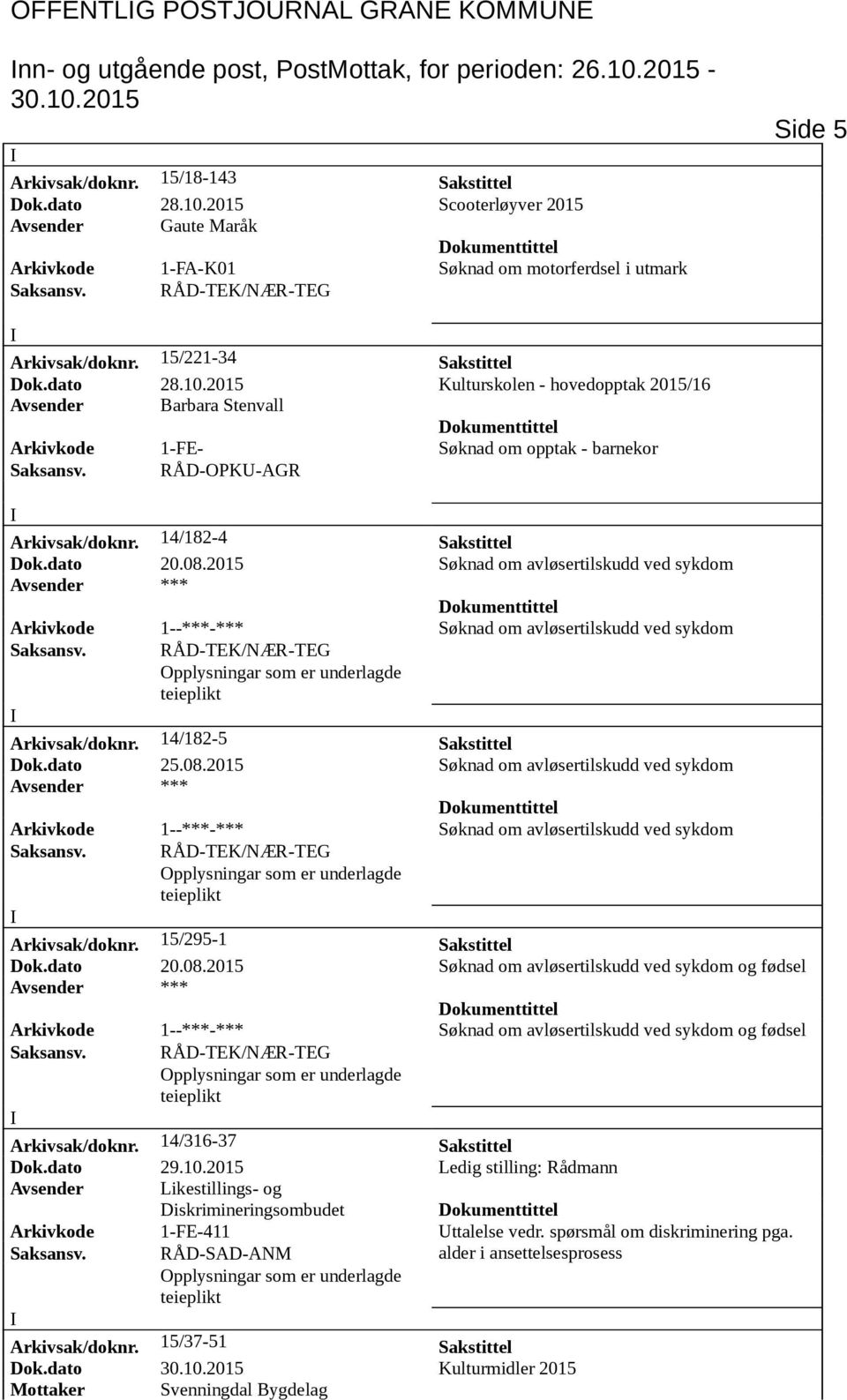 15/221-34 Sakstittel Dok.dato 28.10.2015 Kulturskolen - hovedopptak 2015/16 Avsender Barbara Stenvall Arkivkode 1-FE- Søknad om opptak - barnekor Saksansv. RÅD-OPK-AGR Arkivsak/doknr.