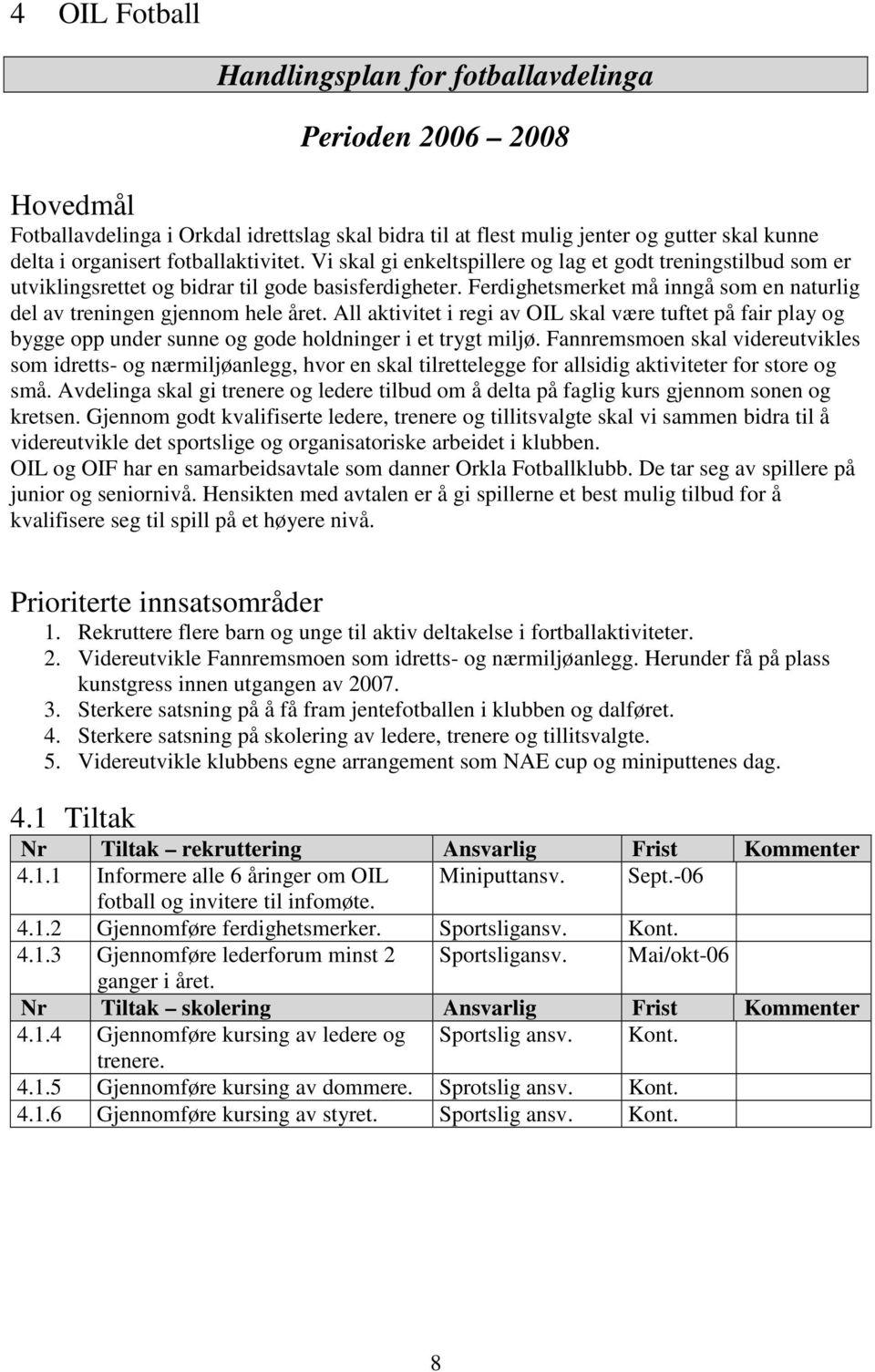 Ferdighetsmerket må inngå som en naturlig del av treningen gjennom hele året. All aktivitet i regi av OIL skal være tuftet på fair play og bygge opp under sunne og gode holdninger i et trygt miljø.