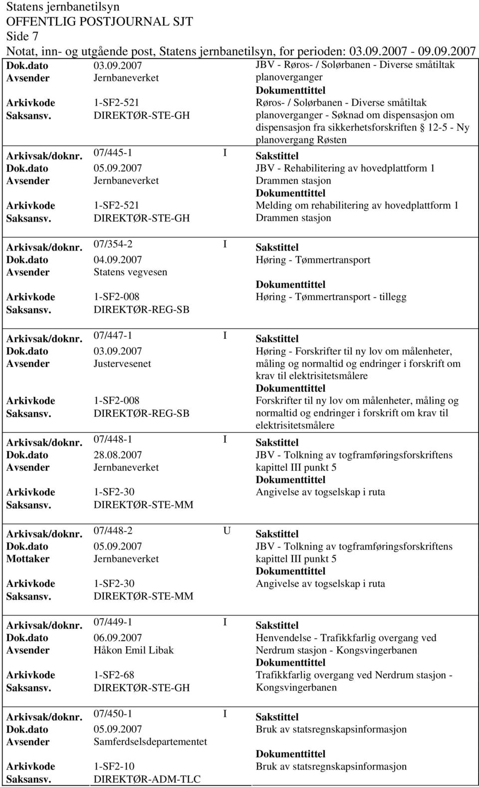 07/445-1 I Sakstittel JBV - Rehabilitering av hovedplattform 1 Drammen stasjon Melding om rehabilitering av hovedplattform 1 Drammen stasjon Arkivsak/doknr.