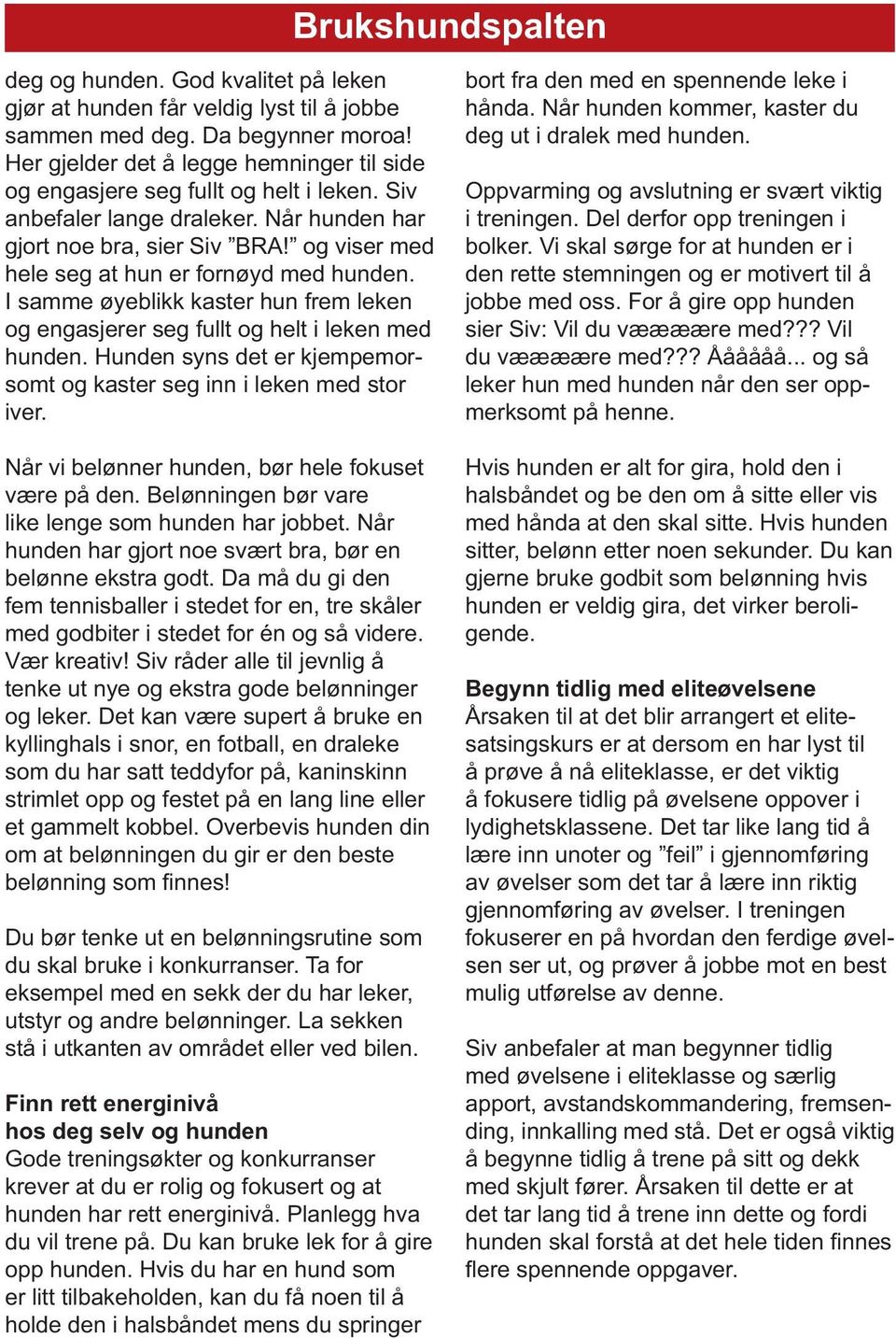 I samme øyeblikk kaster hun frem leken og engasjerer seg fullt og helt i leken med hunden. Hunden syns det er kjempemorsomt og kaster seg inn i leken med stor iver.