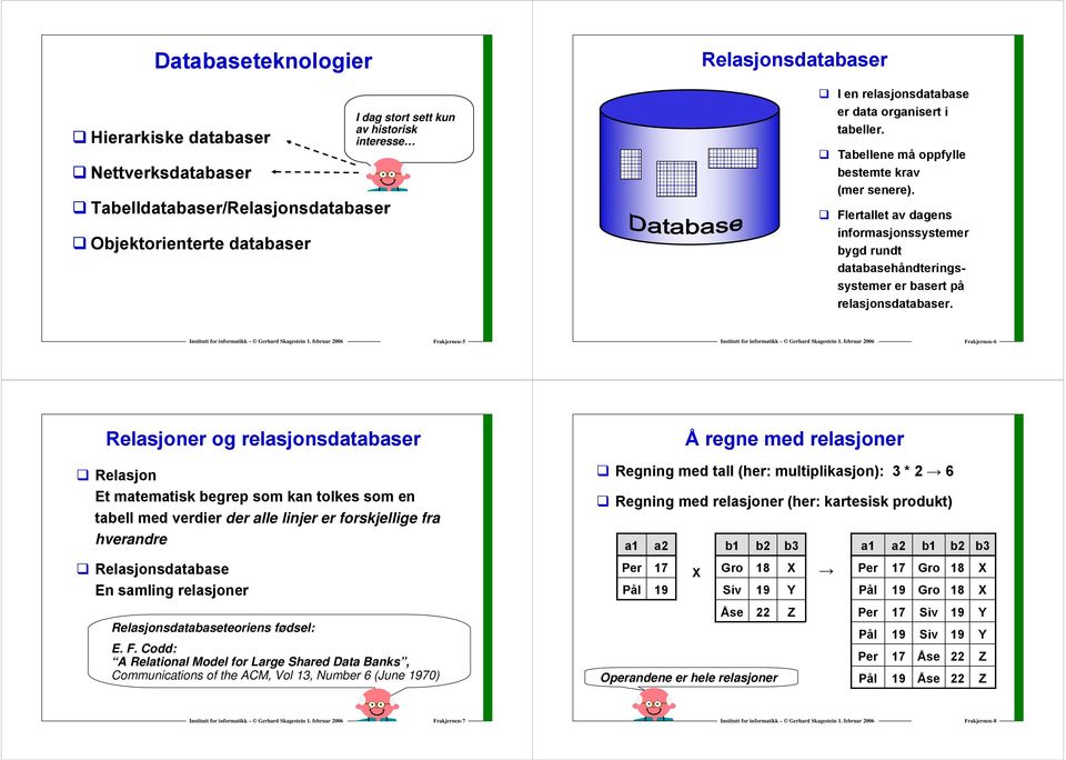 Flertallet av dagens informasjonssystemer bygd rundt databasehåndteringssystemer er basert på relasjonsdatabaser.