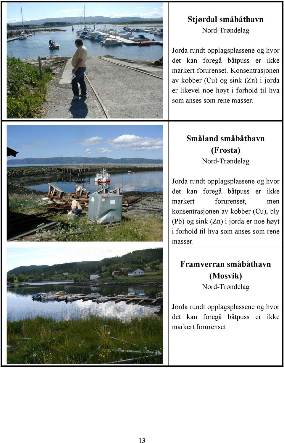 Småland småbåthavn (Frosta) Nord-Trøndelag det kan foregå båtpuss er ikke markert forurenset, men konsentrasjonen av kobber (Cu),