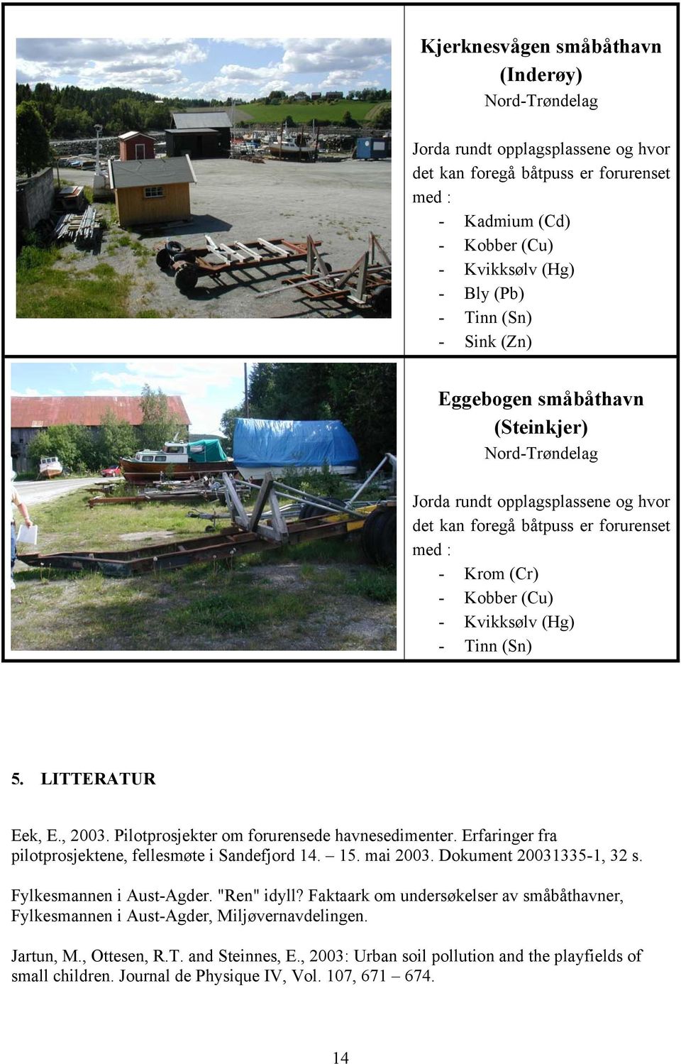 Pilotprosjekter om forurensede havnesedimenter. Erfaringer fra pilotprosjektene, fellesmøte i Sandefjord 14. 15. mai 2003. Dokument 20031335-1, 32 s. Fylkesmannen i Aust-Agder. "Ren" idyll?