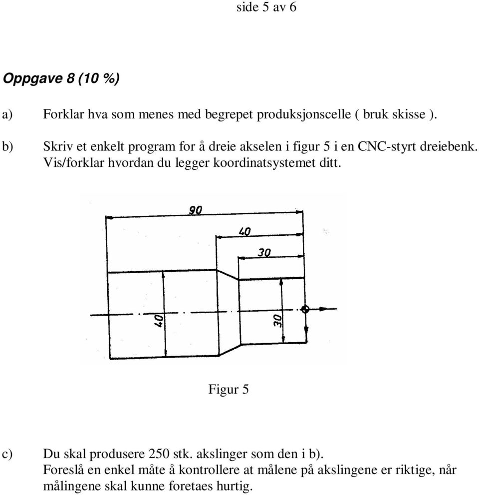 Vis/forklar hvordan du legger koordinatsystemet ditt. Figur 5 c) Du skal produsere 250 stk.