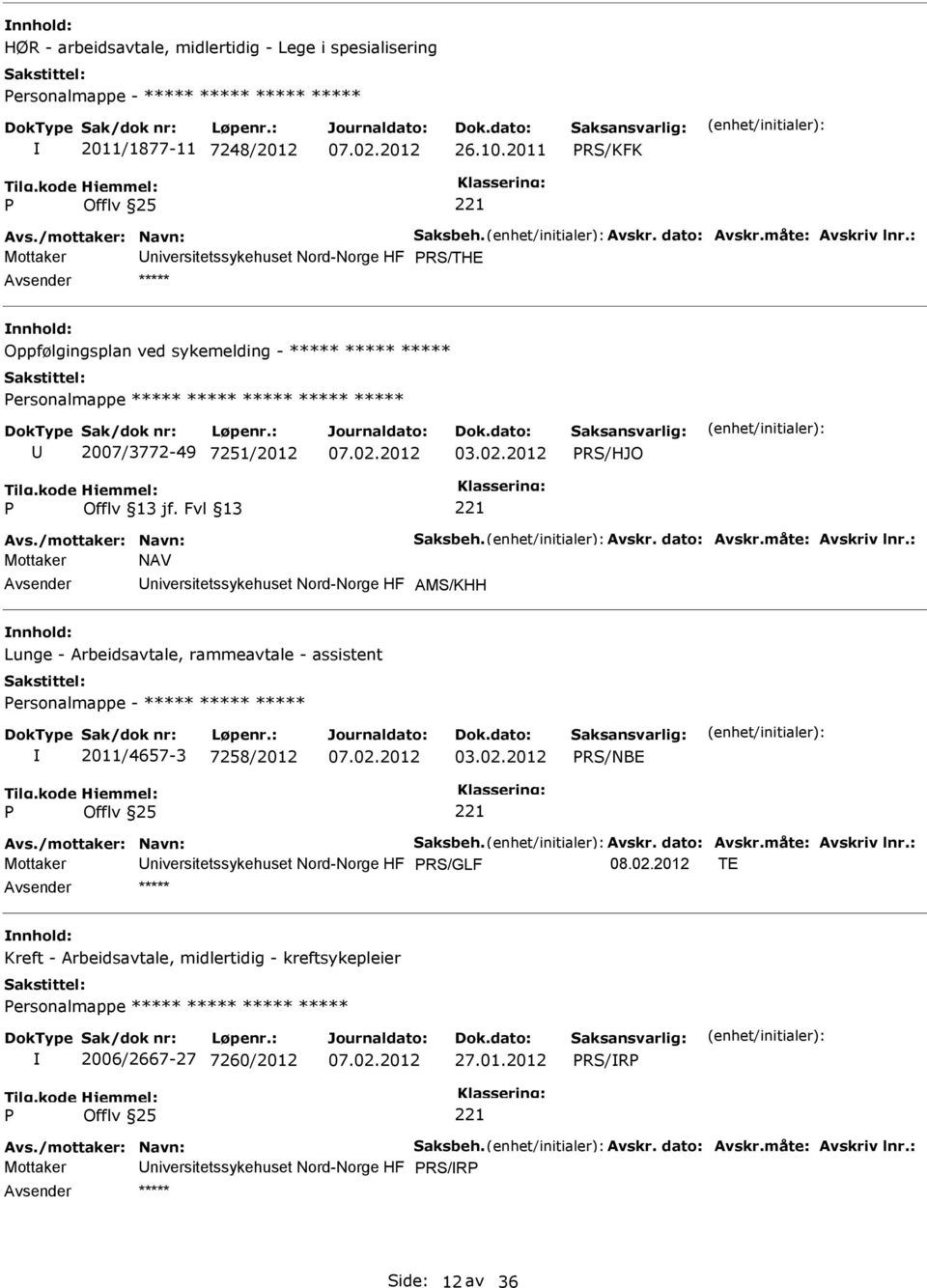 2012 RS/HJO Offlv 13 jf. Fvl 13 Avs./mottaker: Navn: Saksbeh. Avskr. dato: Avskr.måte: Avskriv lnr.