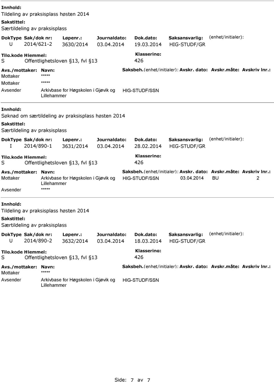 2014 ærtildeling av praksisplass 2014/890-1 3631/2014 28.02.