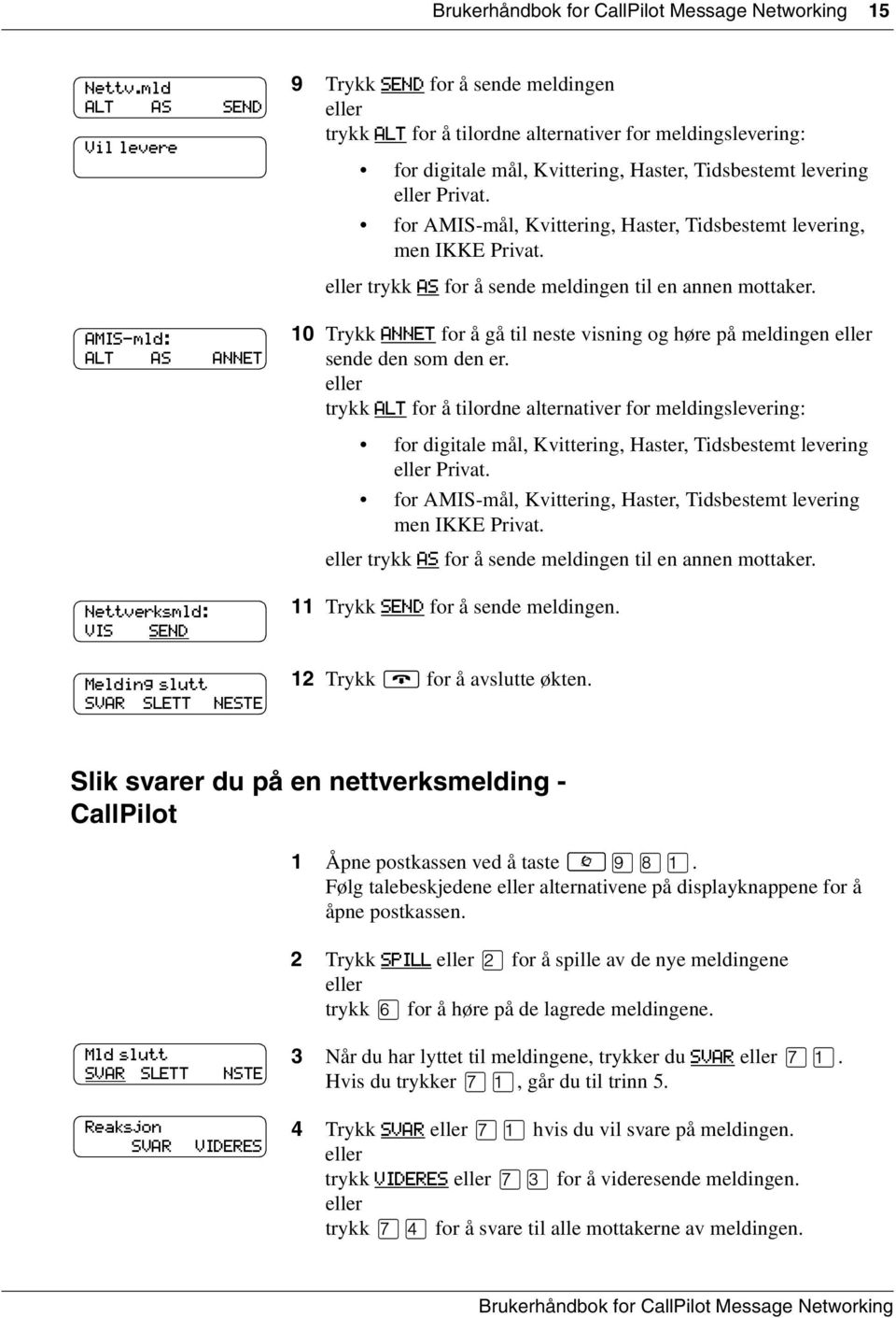 for AMIS-mål, Kvittering, Haster, Tidsbestemt levering, men IKKE Privat. trykk AS for å sende meldingen til en annen mottaker.