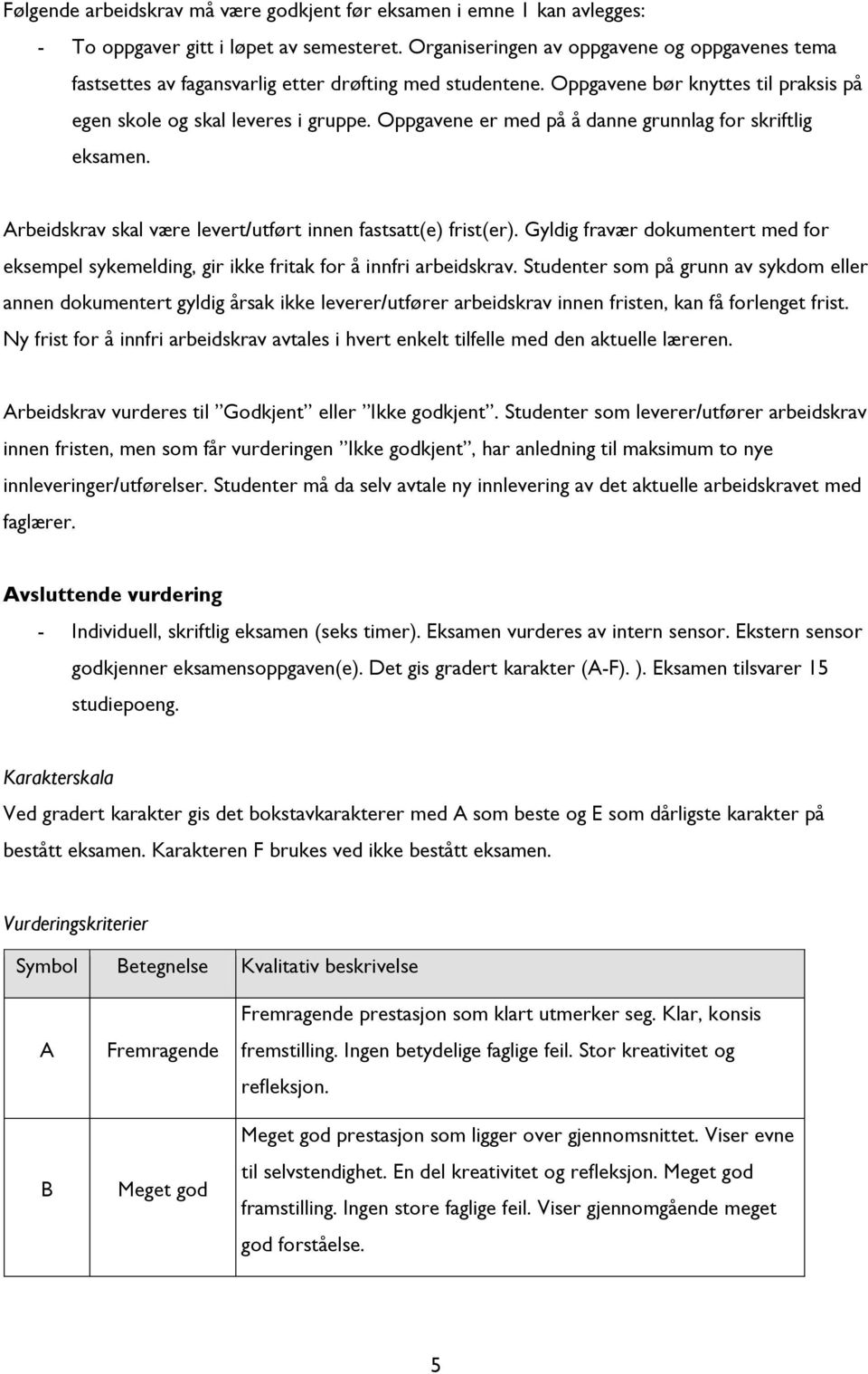 Oppgavene er med på å danne grunnlag for skriftlig eksamen. Arbeidskrav skal være levert/utført innen fastsatt(e) frist(er).