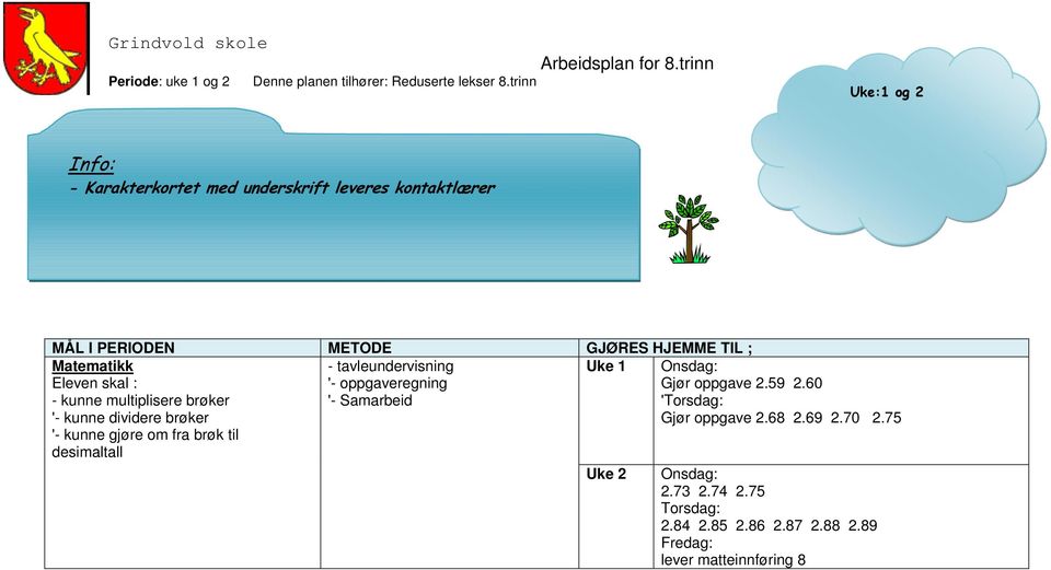 tavleundervisning '- oppgaveregning '- Samarbeid Onsdag: Gjør oppgave 2.59 2.