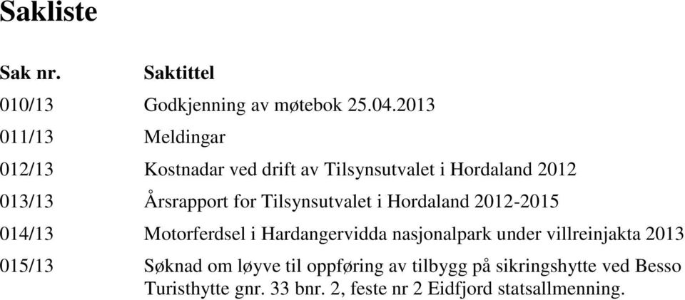 for Tilsynsutvalet i Hordaland 2012-2015 014/13 Motorferdsel i Hardangervidda nasjonalpark under