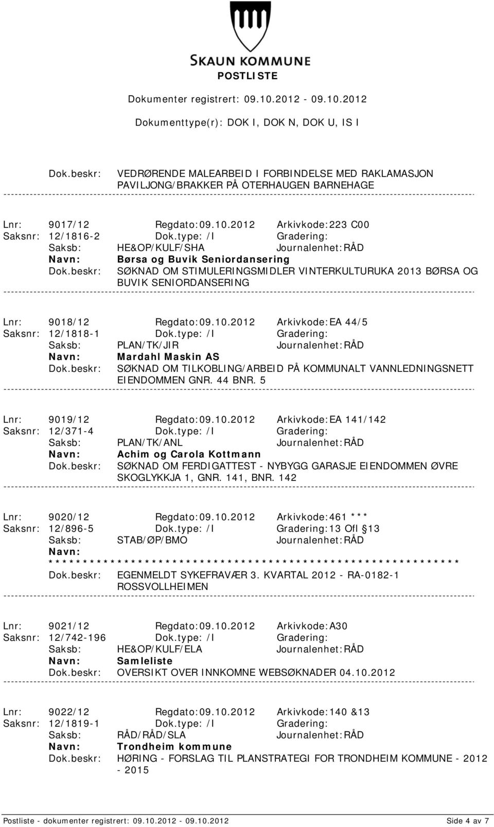 2012 Arkivkode:EA 44/5 Saksnr: 12/1818-1 Dok.type: /I Gradering: Saksb: PLAN/TK/JIR Journalenhet:RÅD Mardahl Maskin AS SØKNAD OM TILKOBLING/ARBEID PÅ KOMMUNALT VANNLEDNINGSNETT EIENDOMMEN GNR. 44 BNR.