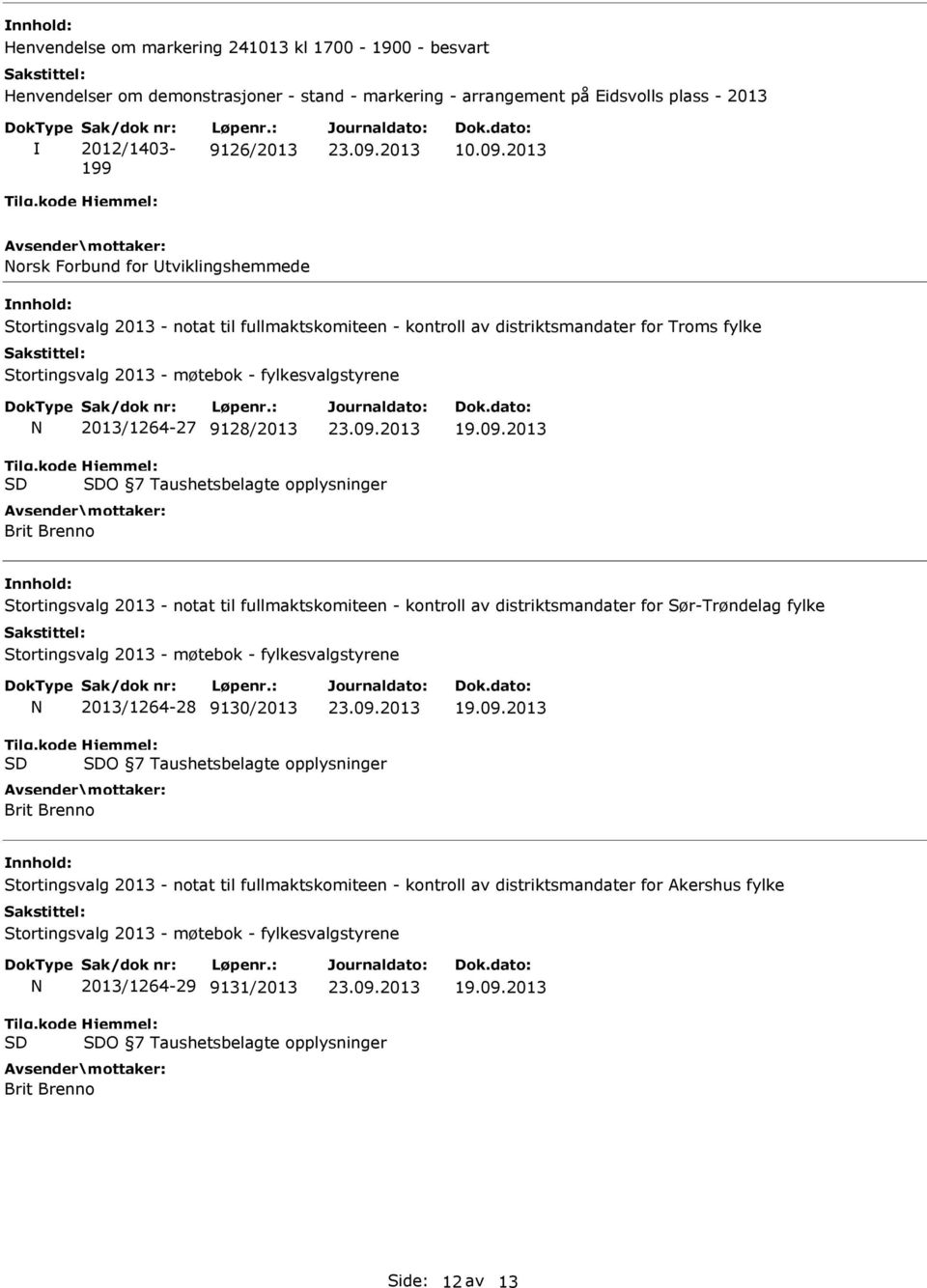 Taushetsbelagte opplysninger Stortingsvalg 2013 - notat til fullmaktskomiteen - kontroll av distriktsmandater for Sør-Trøndelag fylke 2013/1264-28 9130/2013 O 7