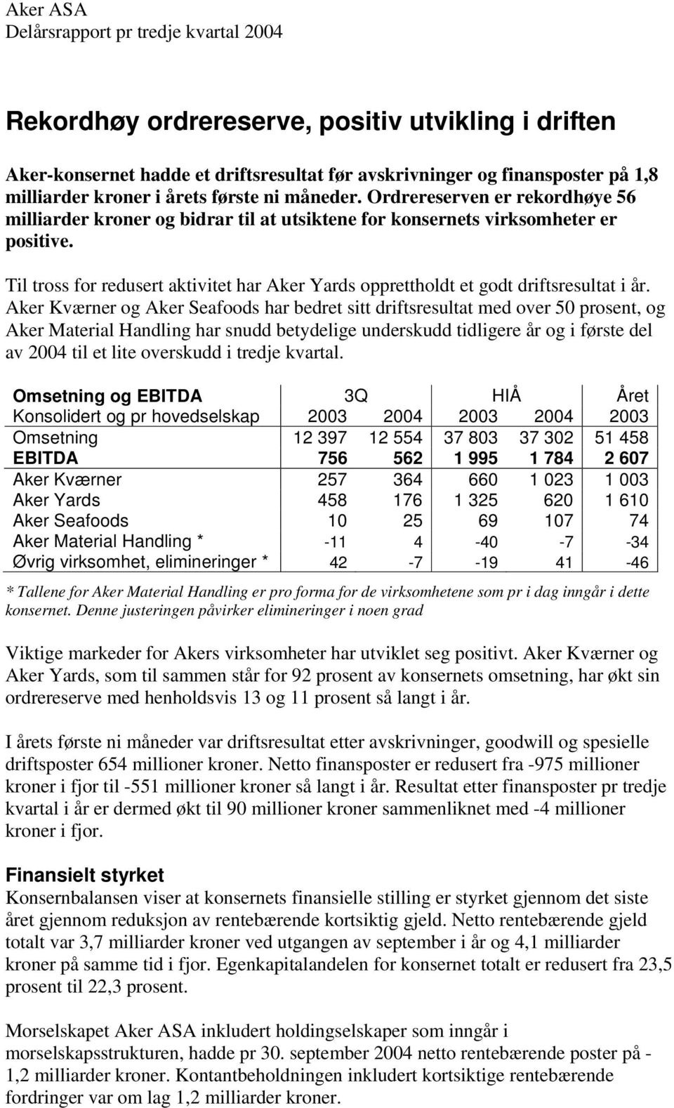 Til tross for redusert aktivitet har Aker Yards opprettholdt et godt driftsresultat i år.