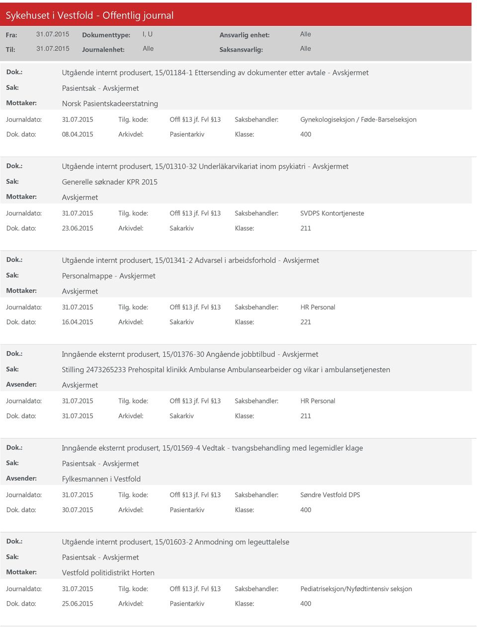 2015 Arkivdel: Sakarkiv tgående internt produsert, 15/01341-2 Advarsel i arbeidsforhold - Personalmappe - Dok. dato: 16.04.