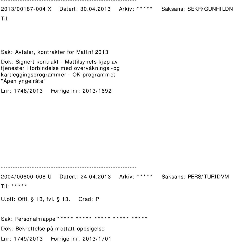 2013 Arkiv: ***** Saksans: SEKR/GUNHILDN Til: Sak: Avtaler, kontrakter for MatInf 2013 Dok: Signert kontrakt - Mattilsynets kjøp