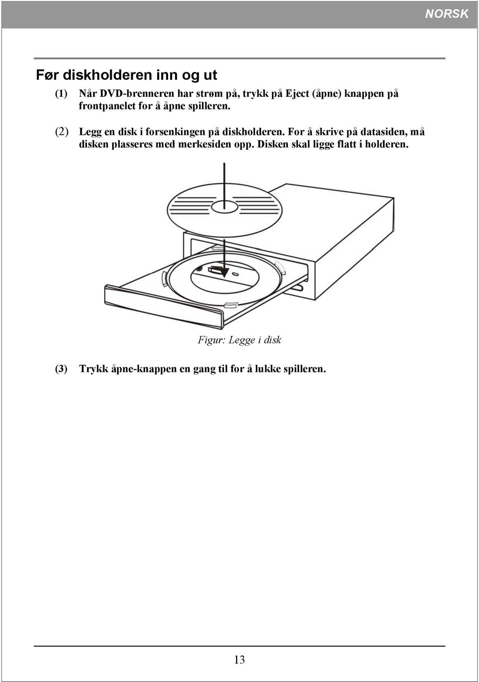 (2) Legg en disk i forsenkingen på diskholderen.