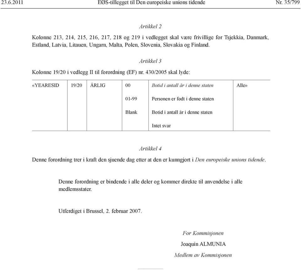 Finland. Artikkel 3 Kolonne 19/20 i vedlegg II til forordning (EF) nr.