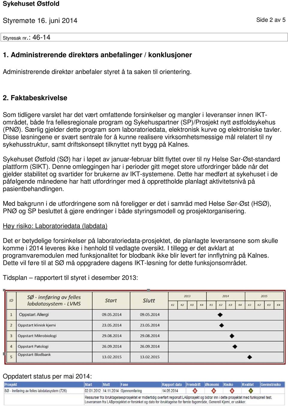 av 5 1. Administrerende direktørs anbefalinger / konklusjoner Administrerende direktør anbefaler styret å ta saken til orientering. 2.